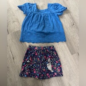 Blue Eyelet Top and Floral Shorts Set